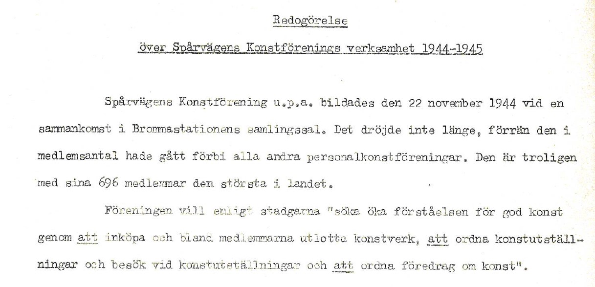 Redogörelse över Spårvägens Konstförenings verksamhet 1944-1945