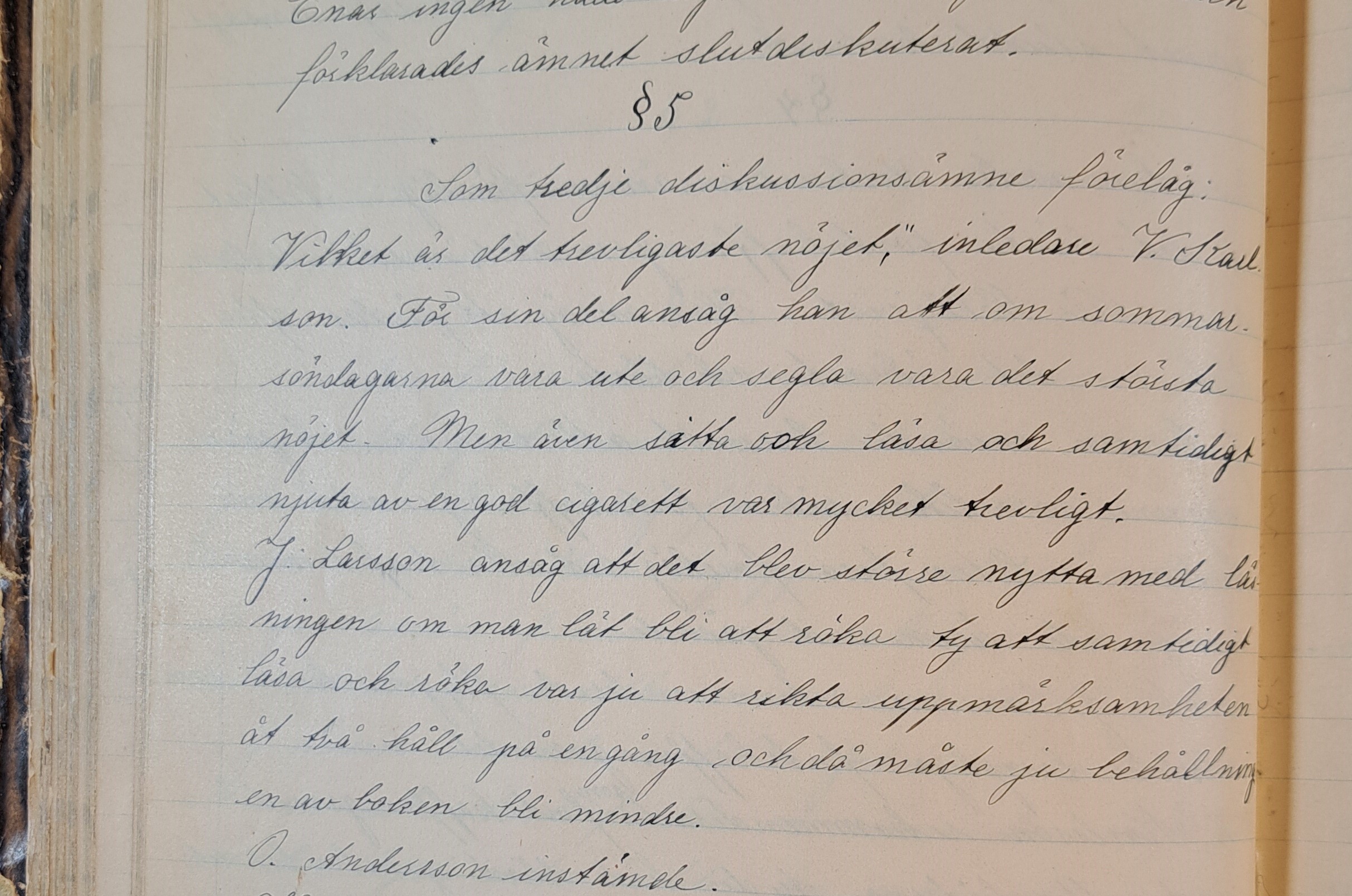 Utdrag ur protokoll från talövning angående fritid vid Västerhaninges folkhögskola 10 mars 1920